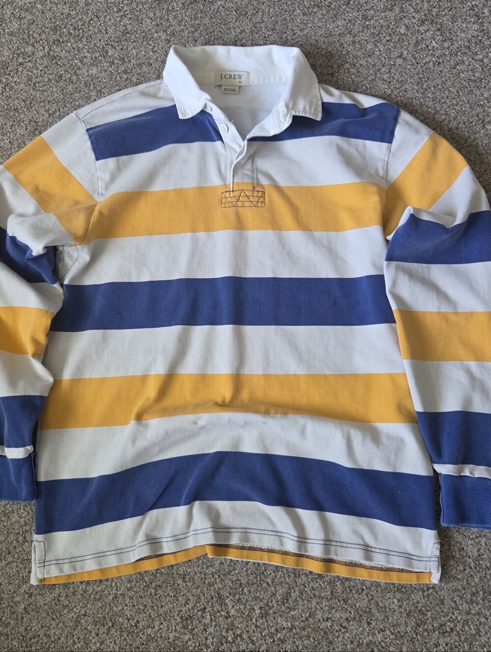 J Crew Rugby Shirt Mens XL Yellow Blue Stripe Long Sleeve Cotton Heavyweight